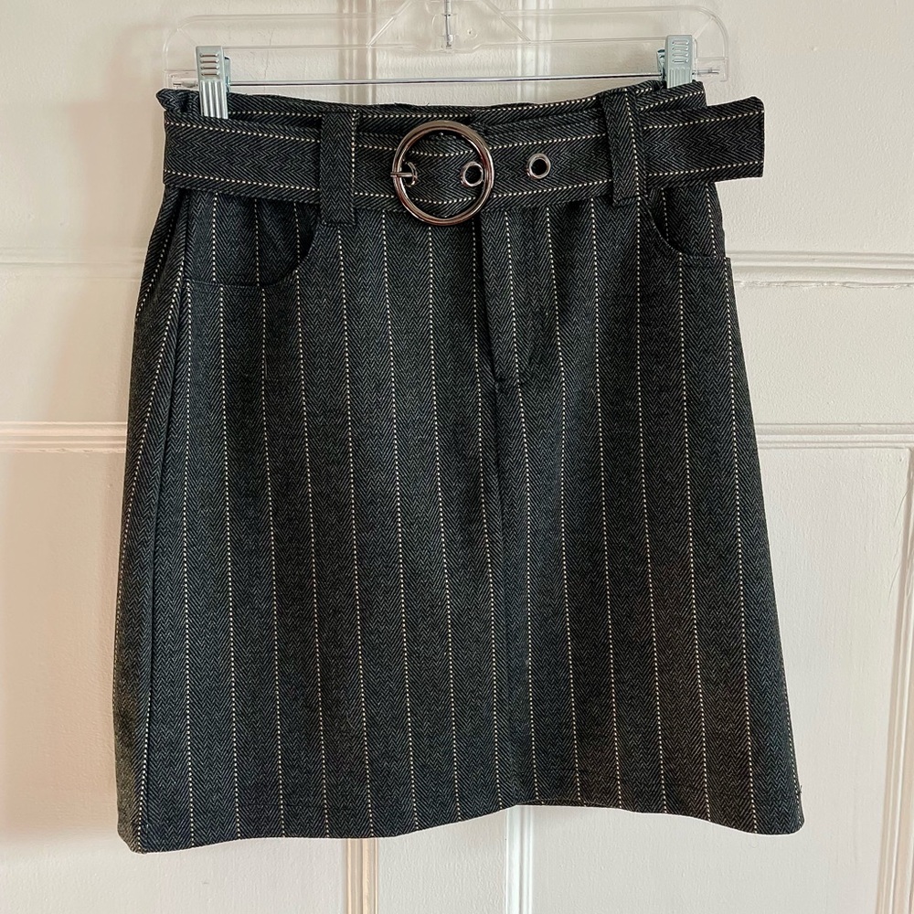 Mariloup Wolfe | Y2K Pinstripe Charcoal Mini Skirt with Belt